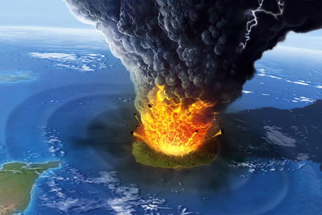 Vụ phun trào tại Krakatoa vào năm 1883 tạo sóng xung kích mạnh gấp 10.000 lần bom H. (Ảnh minh họa)