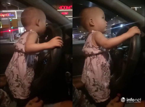 Hình ảnh em bé cầm vô lăng điều khiển xe ô tô khiến người xem "thót tim".