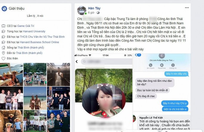 Anh Hân chia sẻ thông tin và hình ảnh chụp tin nhắn giữa 2 người lên mạng xã hội facebook. Ảnh: VTC News