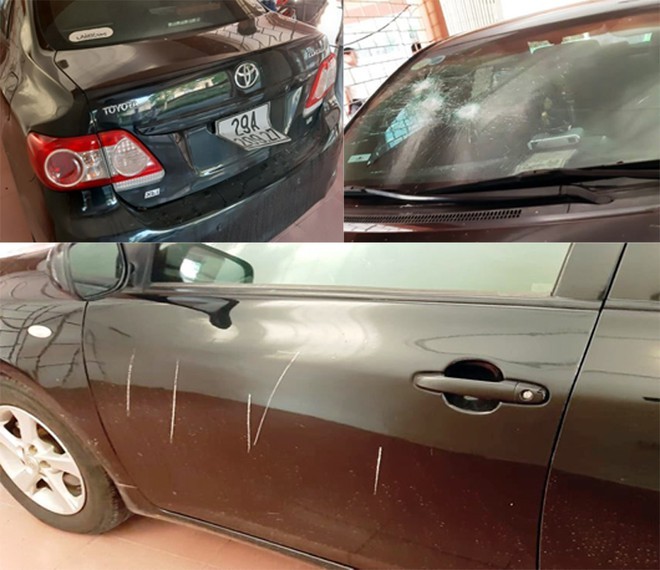 Kính xe ô tô cá nhân của Chủ tịch UBND huyện Thường Xuân (Thanh Hóa) bị đập vỡ.