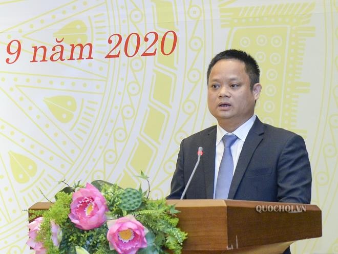 Tân Phó Chủ nhiệm Văn phòng Quốc hội Vũ Minh Tuấn phát biểu tại buổi Lễ. Ảnh: VTC News