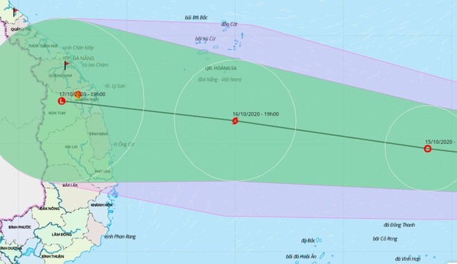 Dự báo đường đi của áp thấp nhiệt đới sau khi vào Biển Đông. Ảnh: Hệ thống giám sát thiên tai.