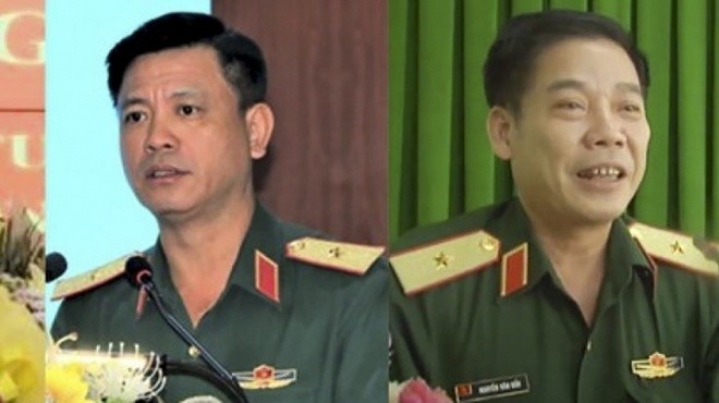 Thiếu tướng Nguyễn Trường Thắng, Tư lệnh Quân Khu 7 và thiếu tướng Nguyễn Văn Gấu, Chính ủy Quân khu 9 (từ trái sang phải). Ảnh: Báo Giao thông.