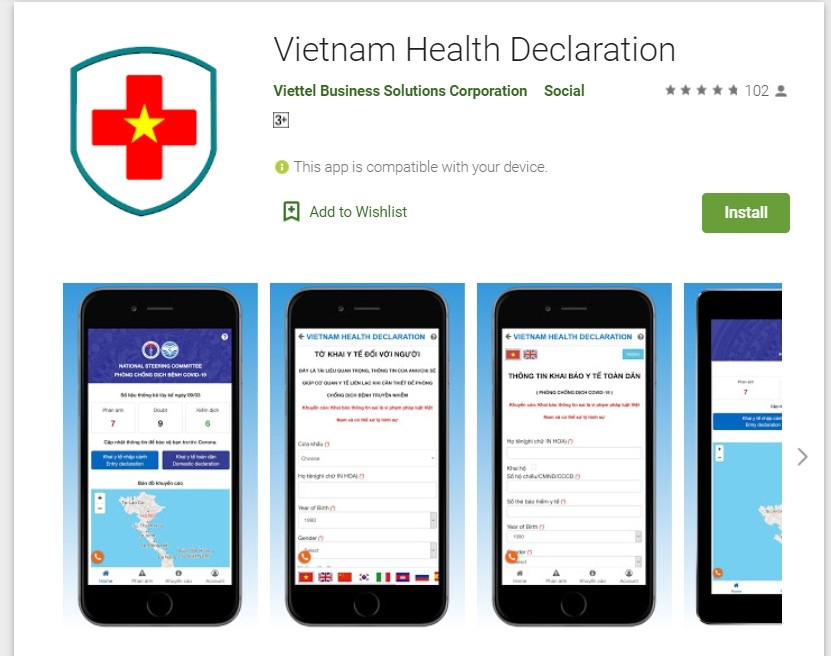 Khai báo sức khỏe du lịch được tích hợp vào ứng dụng Vietnam Health declaration dành cho người nhập cảnh vào Việt Nam