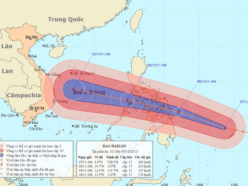 Bão HaiYan mạnh cấp 17 ngoài biển Đông