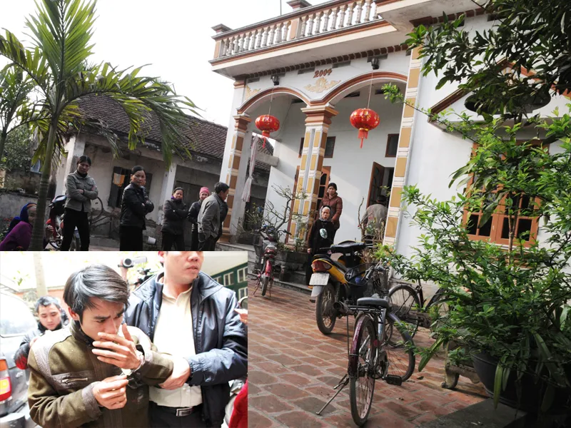 Ngôi nhà nơi hung thủ Nguyễn Hữu Dưỡng đã sinh ra và lớn lên (ảnh lớn). Dẫn giải đối tượng từ Công an huyện Đông Hưng, Thái Bình về trụ sở Phòng CSHS Công an Hà Nội (ảnh nhỏ) Ảnh: Tuấn Nguyễn - Lê Dương