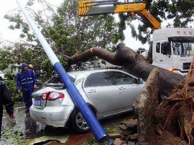 Bão Haiyan hất văng xe tải ở Trung Quốc