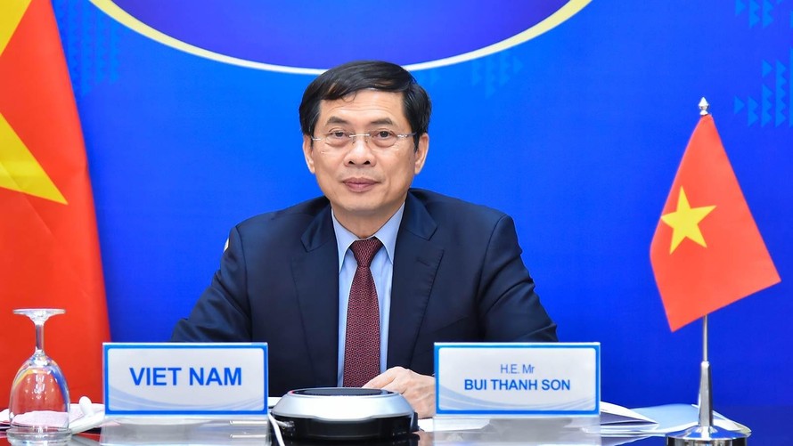 Bộ trưởng Bùi Thanh Sơn dự hội nghị trực tuyến về hợp tác Vành đai Con đường. (Ảnh: Mofa)