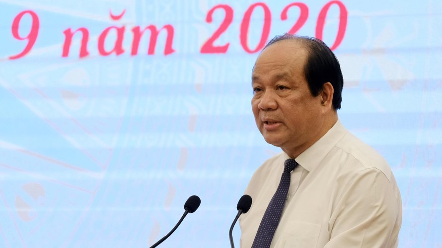 Bộ trưởng, Chủ nhiệm VPCP Mai Tiến Dũng tại buổi họp báo. Ảnh: Mạnh Thắng