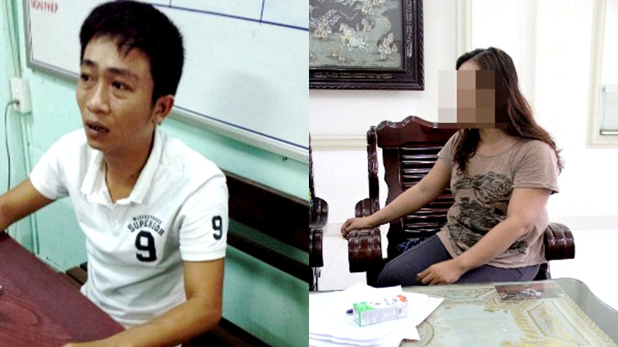 Đối tượng Văn Hữu Hoàng Dương tại cơ quan công an và nạn nhân N.T.H. kể lại vụ việc