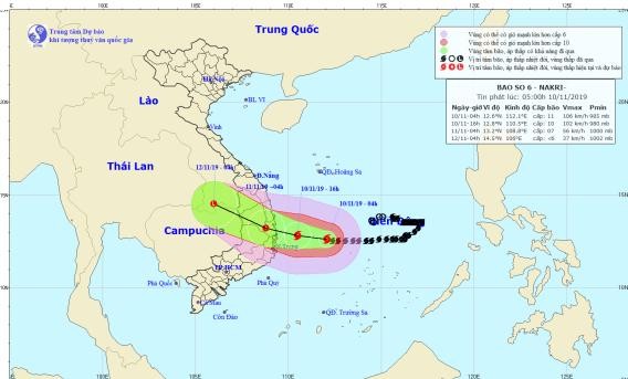 Dự báo đường đi vào vùng ảnh hưởng của bão số 6.