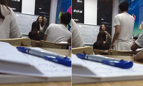 Ảnh cắt từ video gần ba phút cãi nhau giữa cô giáo và học viên. 