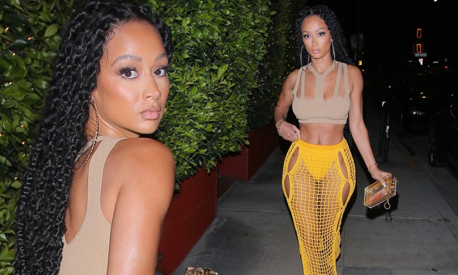 Draya Michele mặc váy lưới xuyên thấu, lộ nội y và vòng ba phản cảm