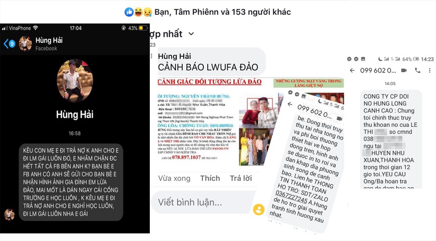 Các tin nhắn đối tượng cho vay dọa nạt con nợ để đòi tiền Ảnh do nhân vật cung cấp