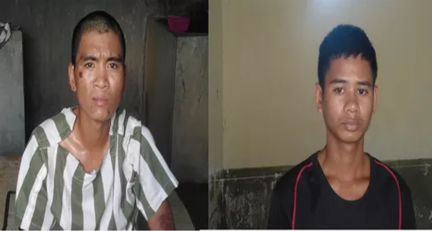 Đối tượng Kpă Nhuân (phải) và Ksor Trương tại cơ quan công an - Ảnh: Công an Gia Lai 