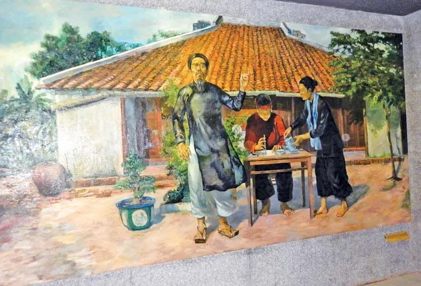 Tranh sơn dầu nhà thơ Nguyễn Đình Chiểu sáng tác Văn tế nghĩa sỹ Cần Giuộc. Ảnh: T.L