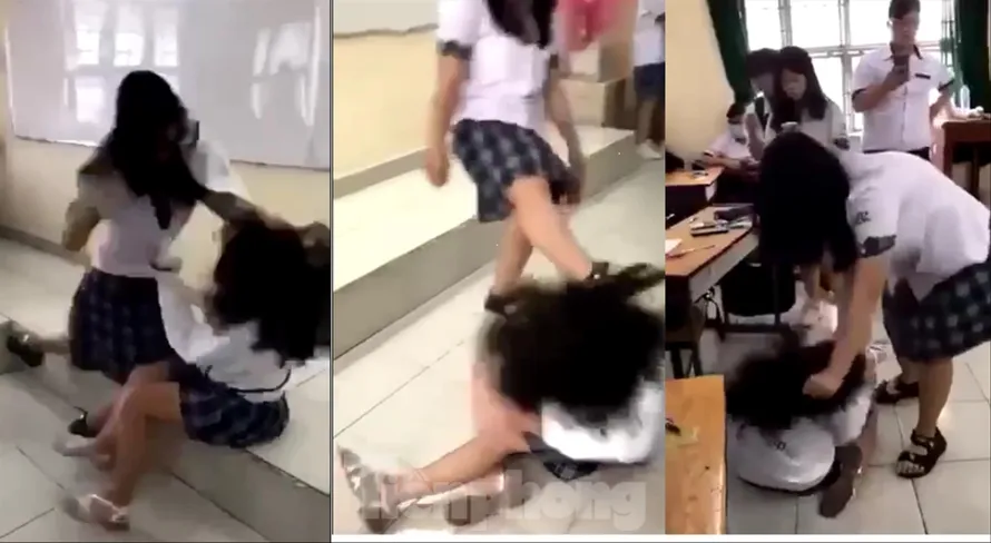 Hai nữ sinh Trường THPT Phan Đăng Lưu, TPHCM đánh nhau ngay trong lớp học, ngày 10/3 