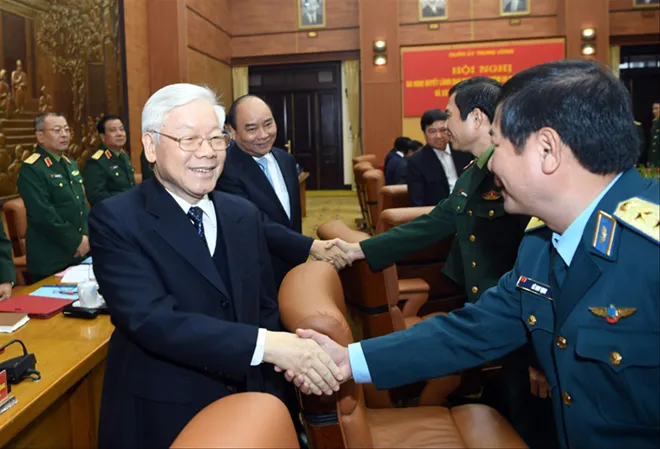 Tổng Bí thư, Chủ tịch nước Nguyễn Phú Trọng, Thủ tướng Nguyễn Xuân Phúc và các đại biểu dự hội nghị. ẢNH: CTV 