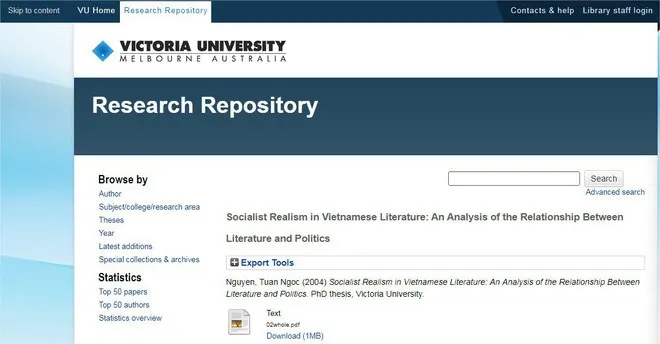 "Chí Phèo" là tài liệu tham khảo trong một luận văn tiến sĩ của Đại học Victoria (Úc).