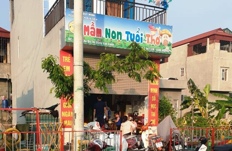 Cơ sở mầm non Tuổi thơ, nơi xảy ra vụ 3 trẻ bị bỏng khi học kỹ năng phòng cháy - Ảnh: Hoàng Long