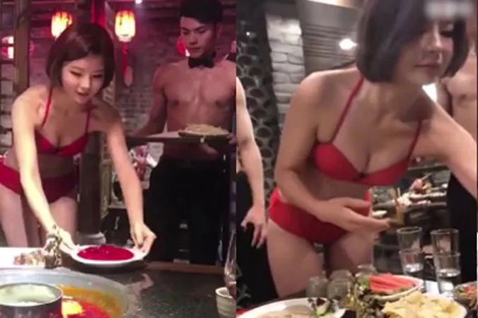 Nữ nhân viên gợi cảm trong nhà hàng.