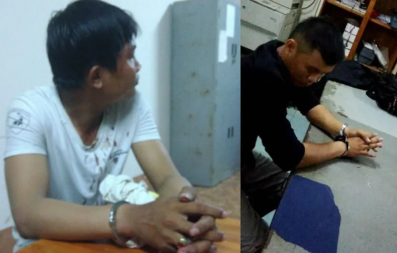 Hai nghi can Lực và Đức tại cơ quan công an. 
