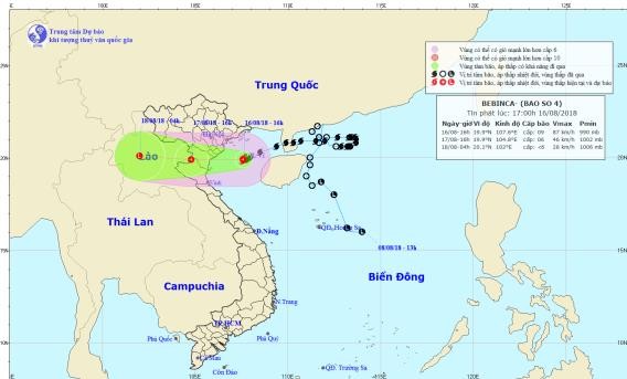 Hướng đi của bão số 4. Ảnh: Trung tâm Dự báo Khí tượng Thủy văn Quốc gia