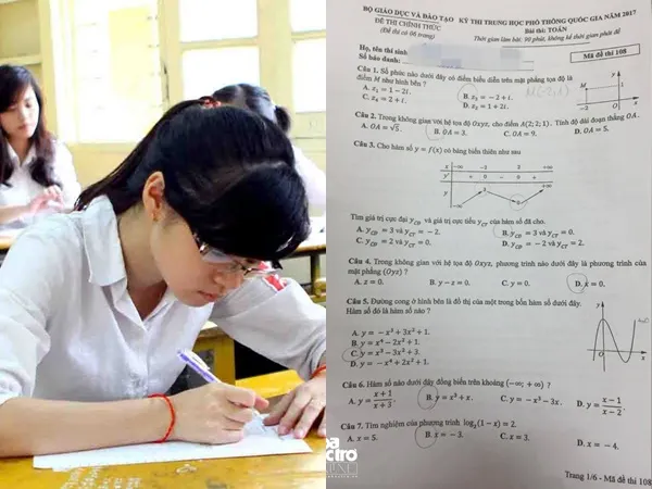 Gợi ý giải đề thi môn Toán kì thi THPT Quốc gia 2017