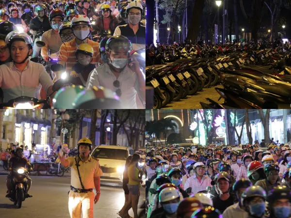 Chào đón năm mới 2018, trung tâm TP.HCM đông đúc từ chiều tối