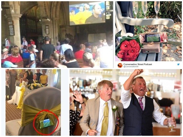 Vô vàn cách "bá đạo" cổ vũ bóng đá của người Anh dù đang dự đám cưới hay ở nhà thờ