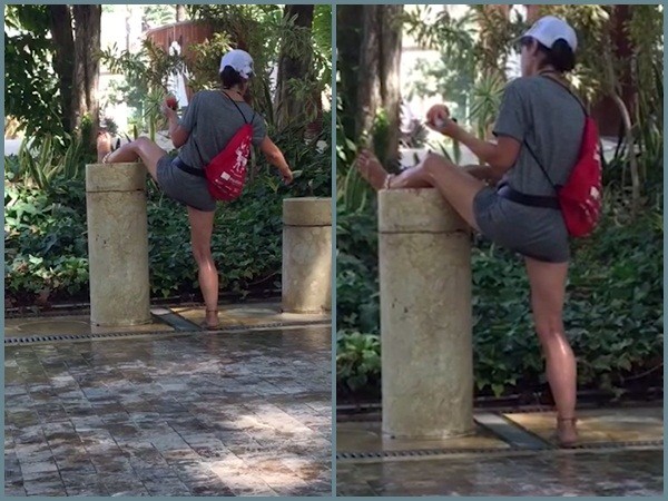 Cô gái vô tư… cạo lông chân ở vòi nước công cộng dùng để uống