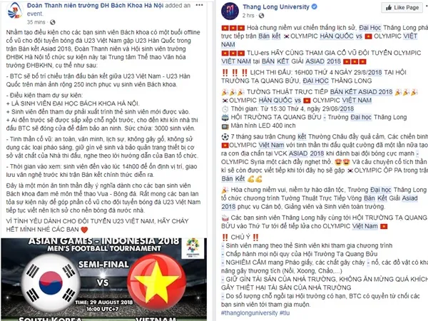 Những ngôi trường tâm lý nhất Việt Nam đã rục rịch tổ chức cho sinh viên xem bán kết ASIAD