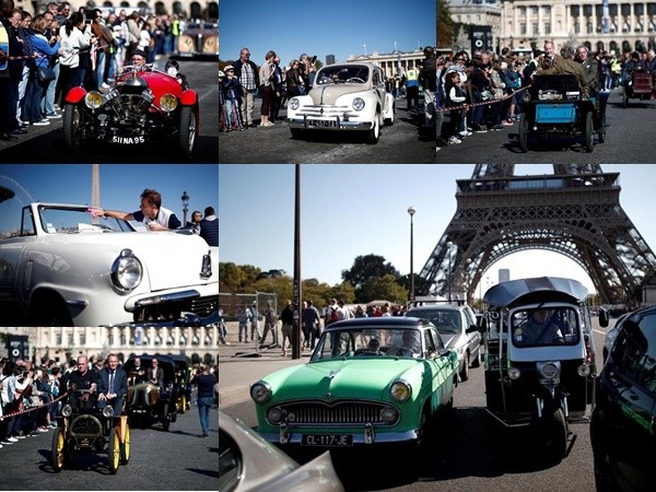 Các loại ô tô cổ xinh xắn diễu hành qua thủ đô Paris nước Pháp
