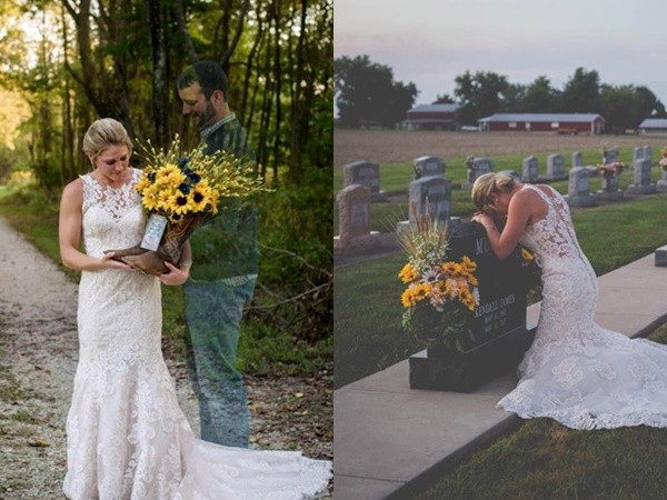 Cô dâu chụp ảnh cưới bên mộ vị hôn phu