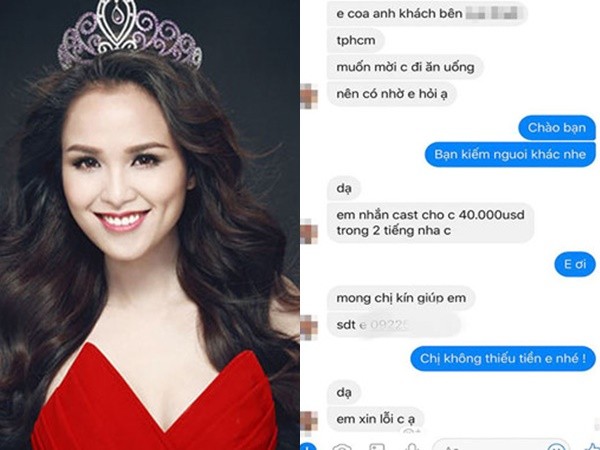 Hoa hậu Diễm Hương tung tin nhắn được "mời đi uống nước" giá 40.000 USD