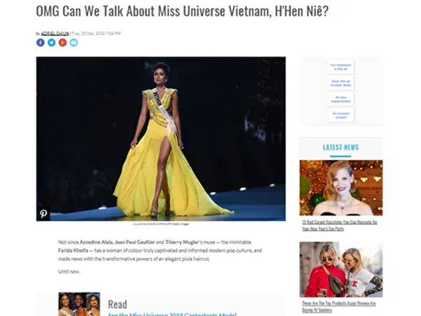 Báo Mỹ khen H’Hen Niê "phá vỡ mọi chuẩn mực cái đẹp"