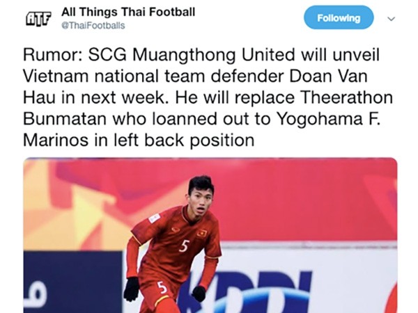 Rộ tin đồn Văn Hậu sẽ hội ngộ với Đặng Văn Lâm tại CLB Muangthong United