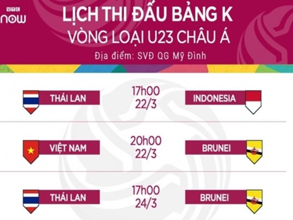 VOV, VTC độc quyền phát sóng trực tiếp bảng K vòng loại U23 châu Á