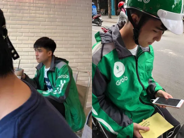 Bị chụp lén lúc đang uống trà sữa, chàng tài xế GrabBike "gây bão" vì quá đẹp trai!