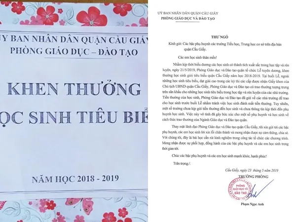 Trưởng phòng GD&ĐT xin lỗi vụ học sinh nhận khen thưởng là tờ giấy A4